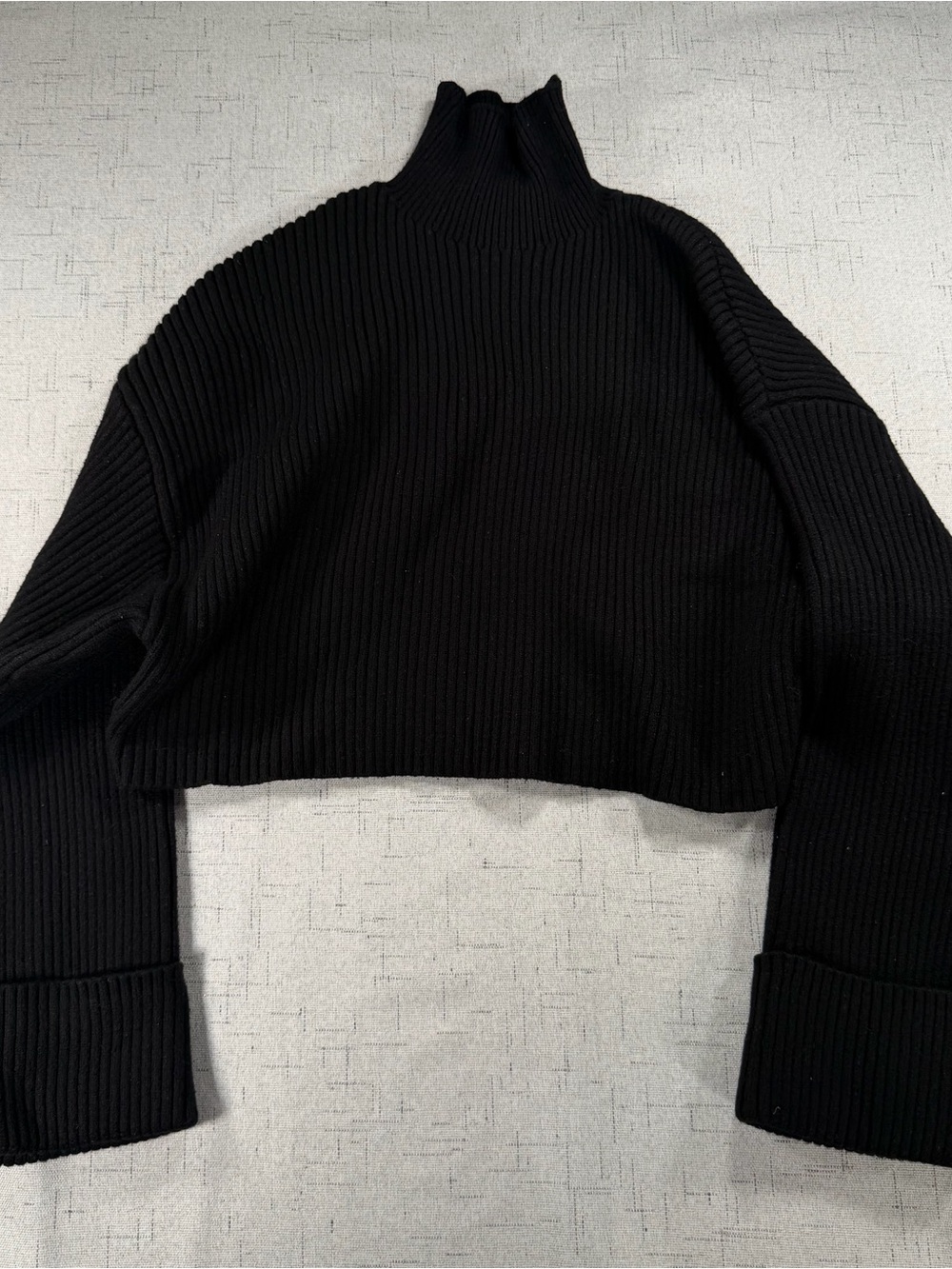 Zara Black Cropped Rib-Knit Turtleneck Sweater